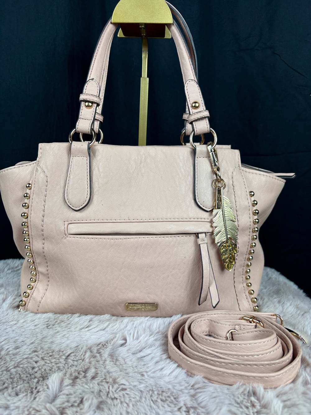 Jessica Simpson Camille Studded Satchel Crossbody Bag Vegan Powder Blush Pink